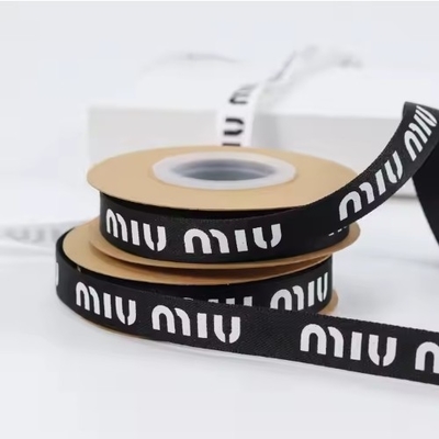 Giá tốt. In logo tùy chỉnh 13mm Grosgrain Ribbon Roll màu đen trắng cho hoa chai trực tuyến