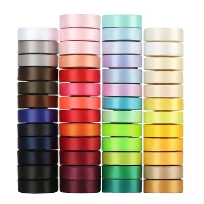 Giá tốt. 196 Màu sắc Rainbow Ribbon Single Double Face 100% Polyester Satin Wrap Ribbon Roll trực tuyến