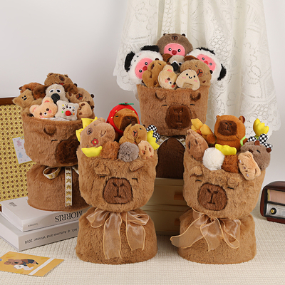 Giá tốt. Bông hoa con búp bê Capybara hạnh phúc quà lễ hội đồ chơi sinh nhật dễ thương plush ôm xô trang trí sắp xếp trực tuyến