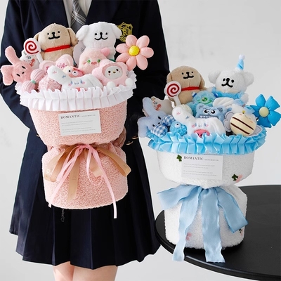 Giá tốt. Đẹp dòng con chó con búp bê bó hoa sinh nhật quà tặng cho các cô gái để gửi cho bạn gái tình yêu của họ búp bê sáng tạo ngày Valentine trực tuyến
