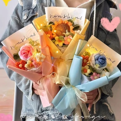 Giá tốt. Món quà sáng tạo cho Ngày Valentine và Ngày Giáo viên hoa hồng len bó hoa hoa hoa đan hoa hoa làm bằng tay sản phẩm hoàn thiện như quà sinh nhật trực tuyến