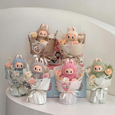 Mua Đẹp hoàn thành Labubu Plush Doll Bouquet Labubu Plush Doll với hoa thực sự quà sinh nhật Boutique bán buôn online manufacture