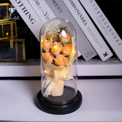 Giá tốt. Sản xuất bán buôn nhà máy Ins nhân tạo LED hoa trang trí sinh nhật Glass Dome Rose Bouquet Ngày Valentine chất lượng xà phòng hoa hồng trực tuyến
