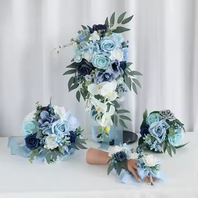 Giá tốt. Mực xanh băng hoa hồng cô dâu cầm hoa cô dâu bó hoa cưới Corsage cổ tay hoa cưới hoa nhân tạo trực tuyến