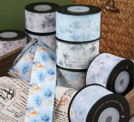 Giá tốt. Dòng đàn ông phong cách quốc gia Bird Song Flower Fragrance Flower Printing Ribbon DIY Bow Clothing Hair Accessories Packaging Ribbon trực tuyến