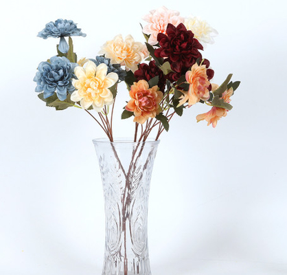 Giá tốt. Vải lụa hoa mô phỏng, 3 cái đầu hoa dahlia, trang trí phòng đám cưới, sắp xếp sân khấu phòng khách, hoa lụa, hoa giả, sắp xếp hoa và cây xanh trực tuyến