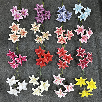 Giá tốt. Mô phỏng hoa lily 3 đầu tinh khiết hoa nhân tạo bông hoa lụa hoa nhựa nhân tạo hoa trang trí phòng khách đám cưới sắp xếp hoa trực tuyến