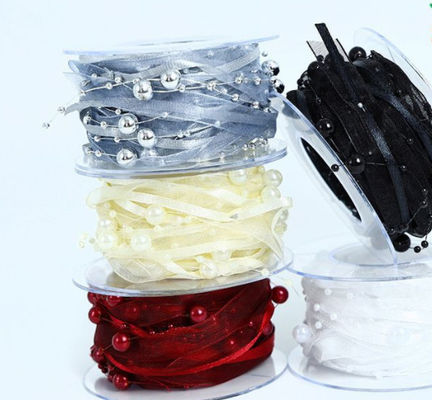 Mua Vải ngọc trai tình yêu ngọc trai chuỗi ruy băng hoa vật liệu đóng gói hạt phụ kiện tóc quà tặng DIY ruy băng 1cm /5m độ bền màu sản xuất trực tuyến