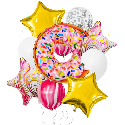 Giá tốt. Phim hoạt hình Donut Pentagram Bóng bay lá nhôm để trang trí tiệc sinh nhật trực tuyến