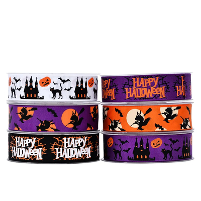 Giá tốt. Grosgrain in dải băng Halloween với logo cho quà gói trang trí bữa tiệc trực tuyến