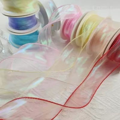 Giá tốt. Custom Solid Color Sheer Chiffon Pink Silk Organza Ribbon cho gói quà cưới trực tuyến