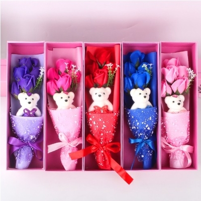 Giá tốt. Hộp quà 5 Soap Rose Bouquet Bear Gifts Promotion Quà tặng ngày Valentine trực tuyến