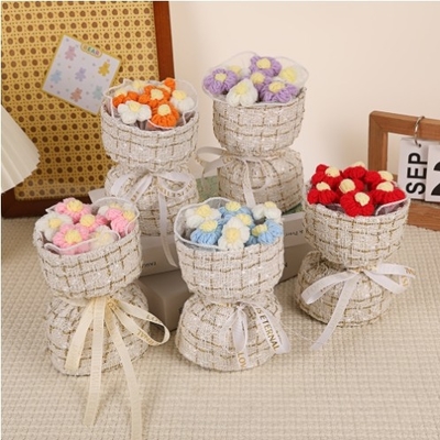 Giá tốt. Nhỏ phong cách đan len bó hoa 8 Puff hoa đan tay bó hoa sinh nhật sáng tạo quà tặng nhiều màu sắc 10 * 10 * 15cm trực tuyến