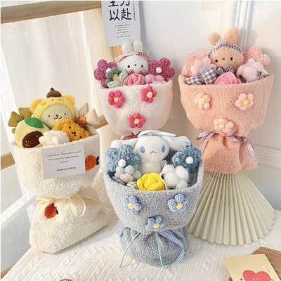 Giá tốt. 30x48cm Woolen Exquisite Cartoon Kuromi Plush Doll Bouquet Phong cách thơm nhỏ Qixi Ngày của giáo viên Chiếc túi xách quà con búp bê nhỏ trực tuyến