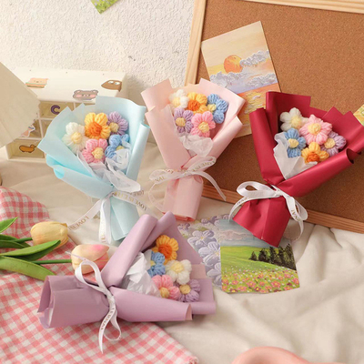 Giá tốt. Đặt tay Puff Stitch Mini Knit Bouquet Cute Yarn Flower Gift cho sinh nhật/Ngày Valentine của cô bé trực tuyến
