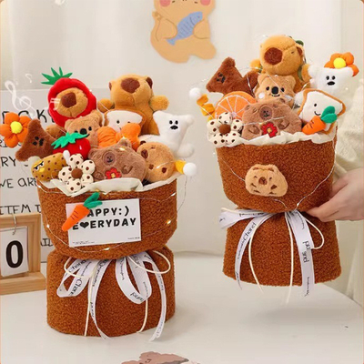 Giá tốt. Giáng sinh Pawfect Leader Plush Toy Set Capybara Flower Bouquet Kawaii Cartoon Món quà cho Ngày Valentine / Ngày sinh nhật trực tuyến
