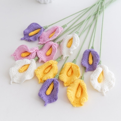 Giá tốt. Cây hoa sợi làm bằng tay - hoa nhân tạo Calla Lily đan, sắp xếp hoa crochet trực tuyến