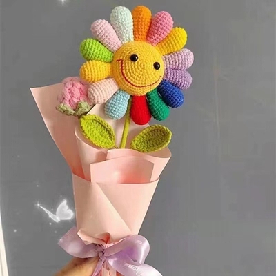Giá tốt. Đá đan màu sắc hoa hướng dương bó hoa vĩnh cửu hoa cầu vồng hoa hướng dương nhân tạo DIY sợi hoa sắp xếp trực tuyến