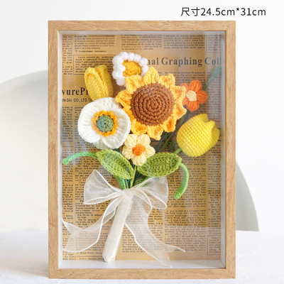 Giá tốt. Sản phẩm thủ công Crochet Sunflower Eternal Floral Frame Hanging Decor Quà tặng cho Ngày của Giáo viên 22x17.5x4.5cm Gỗ đan trực tuyến