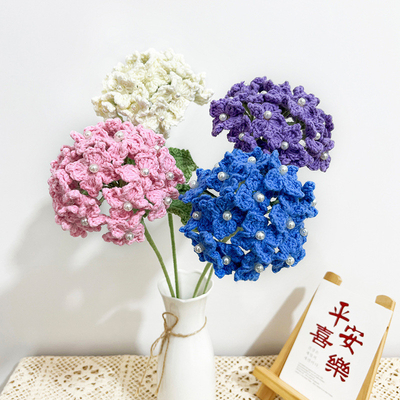 Giá tốt. 9x45cm làm thủ công Crochet Hydrangea Bouquet Hoa trang trí giả cho quà cưới đan trực tuyến