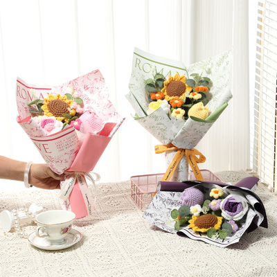 Giá tốt. 20x35cm tay đan bó hoa hướng dương và hoa hồng mô phỏng len trong nhiều màu sắc lý tưởng cho ngày Valentine và sinh nhật trực tuyến