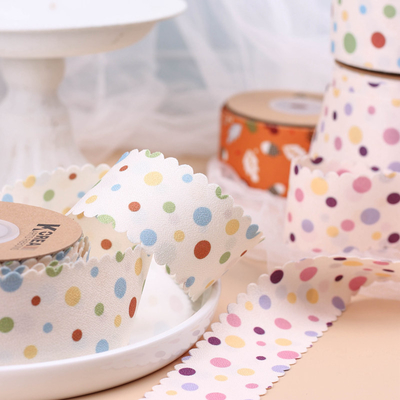 Giá tốt. Korean double-sided color polka dot pine tree printing ribbon DIY bow hair accessories collar flower hat shoe flower decoration trực tuyến