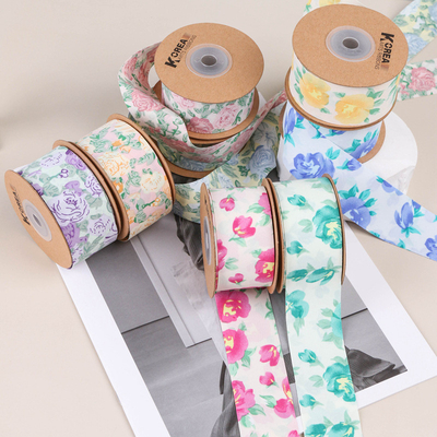 Giá tốt. Rose print ribbon hair accessories DIY gift flower packaging shoes flower grass hat bow ribbon rose flower ribbon trực tuyến