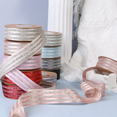 Giá tốt. Japanese Sparkling Pink Stripe Ribbon DIY Bow Hair Accessories Dress Accessories Silver Onion Stripe Flower Gift Product straps trực tuyến