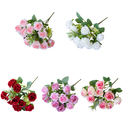 Giá tốt. 10 bông hồng nhỏ được sắp xếp cho đám cưới, bó hoa nhỏ, đồ trang trí nhà khách sạn, hoa giả mạo hoa lụa, hoa giả nhân tạo trực tuyến