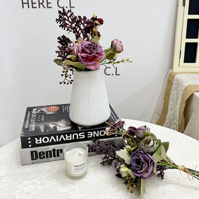 Giá tốt. Phong cách Pháp nướng nhiều đầu hoa hồng mô phỏng bàn hoa sắp xếp hoa, hoa cầm tay, trang trí bó hoa giả trực tuyến