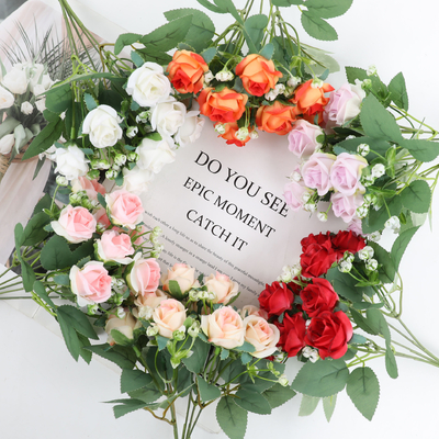 Mô phỏng đám cưới, hoa hồng nhỏ, hoa giả, hoa giả, chụp ảnh đám cưới lớn, bó hoa, đồ trang trí bàn làm việc tại nhà