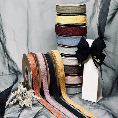 Giá tốt. Cross border Korean style new solid color chenille ribbon gift box packaging flower gift bow accessory Wholesale of woven tape trực tuyến