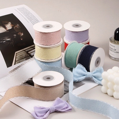 Polyester Woolen Lace Ribbon DIY Bow Red Wavy Edge Children's Hair Clip Gift Box Packaging Strap quần áo phụ kiện