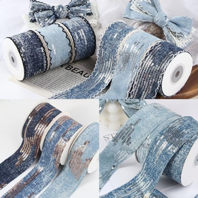 Nơ thủ công Kim sa Cạnh cắt thẳng Vải denim Khóa web Độ bền màu Phụ kiện tóc Vật liệu tự làm Phụ kiện quần áo Dây đeo 4cm/10m
