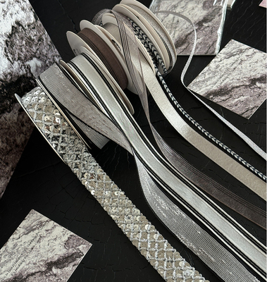 Qixi Black Silver Series Ribbon Flower Bouquet 1.6cm Polyester hoàn hảo cho vật liệu hoa thủ công DIY