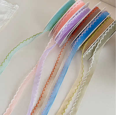 DIY thủ công Hoa đóng gói vật liệu 1cm Wave Edge Yarn Ribbon Hoa Bouquet Hoa Tie với màu vàng Fastness