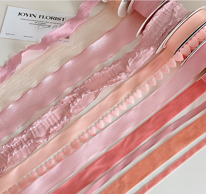 Giá tốt. Dây đeo bó hoa ruy băng màu đào nhạt cho dòng sản phẩm Soft Peach Series, ngày Valentine 2024, dùng để làm bánh DIY thủ công, tự làm hoa, dệt ruy băng 2.5cm trực tuyến