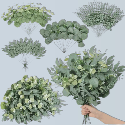 Giá tốt. Mô phỏng một lá tiền đơn, lá cây bạch hoa, bó hoa nhỏ, chuỗi hoa cưới Insen 5-fork phụ kiện, trang trí vật liệu trực tuyến