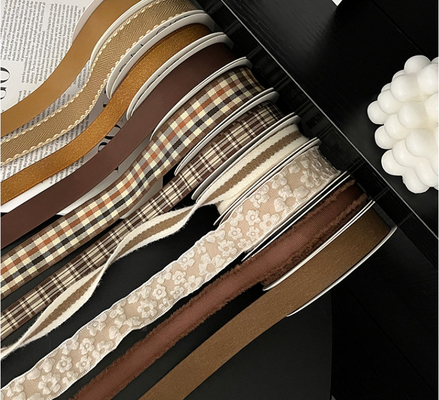 Nhân tạo Mùa thu / Mùa đông Maillard Series Ribbon Flower Gift Strap Bouquet DIY Ribbon Floral Arrangement Gift Packaging Tape Brown/Màu tùy chỉnh