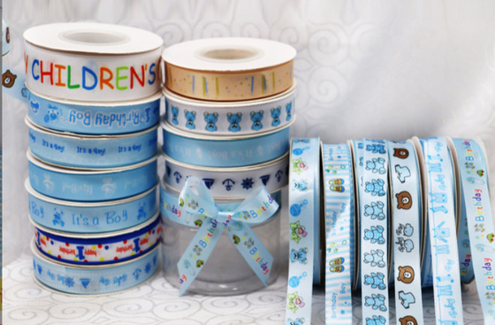 Dây đeo bó hoa nướng quà tặng Ngày Thiếu Nhi Đóng gói Ruy băng với Màu in dệt Polyester Xanh lam
