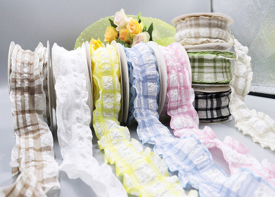 Có thể giặt kiểu Nhật Bản và Hàn Quốc Puff Rinkle Grid Band Hair Accessories Packaging Flower Bow Swimming Edge Grid Ribbon thủ công
