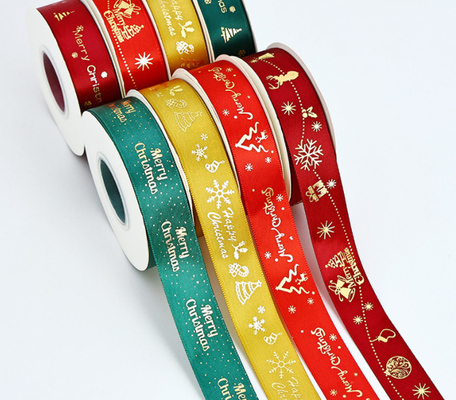 Giá tốt. Dập Nóng Trang Trí Ngày Lễ Quà Tặng Giáng Sinh Ruy Băng Polyester Ruy Băng Hộp Quà Tặng Bao Bì Ruy Băng Xuyên Biên Giới 2.5cm/25m trực tuyến