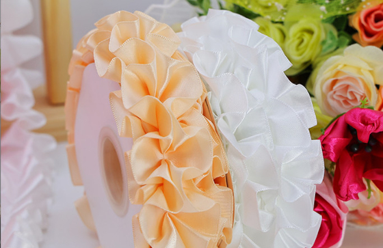 Ruy băng gói hoa ngọc trai gấp 5cm/5m màu trắng cho tiệm hoa và viền ren vải