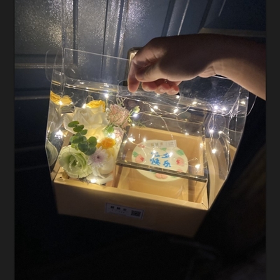 Hộp bánh hoa, hộp hoa trái cây gấp PVC trong suốt, hộp sắp xếp hoa cầm tay ngày Valentine và hộp quà hoa phổ biến