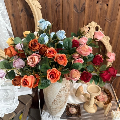 Hoa hồng giả mạo, thác nước 6 đầu Dora Rose, trang trí hoa giả, hoa cưới trang trí cảnh bán buôn