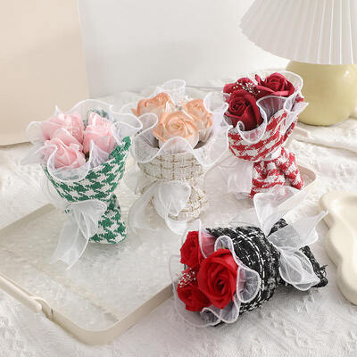 Giá tốt. Valentine's Day Gifts 3pcs Sapon Flower Bouquet hoa khô nhân tạo Bouquet quà tặng cho phụ nữ trực tuyến