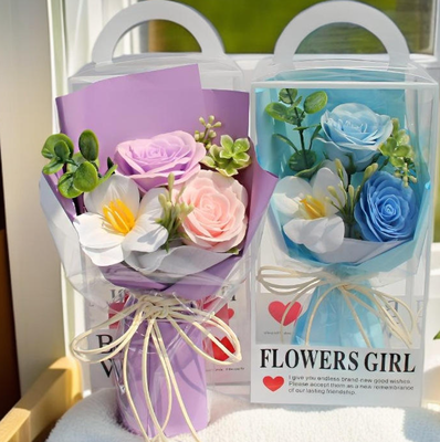 Giá tốt. Luxury Red/Pink/Purple Artificial Soap Flower Bouquet Clear Gift Box Long-lasting Romantic Valentine's Day Gift for Her (Màu hoa xà phòng nhân tạo màu đỏ/màu hồng/màu tím) trực tuyến