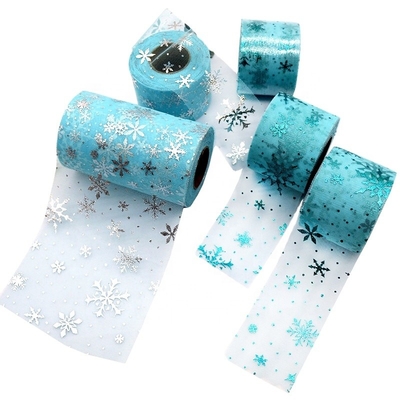 Giá tốt. Mô hình bông tuyết màu xanh Polyester Organza Vải tuyn cuộn 15,2cm trực tuyến